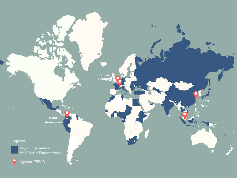 Carte Pays d'intervention de TERAO à l'international